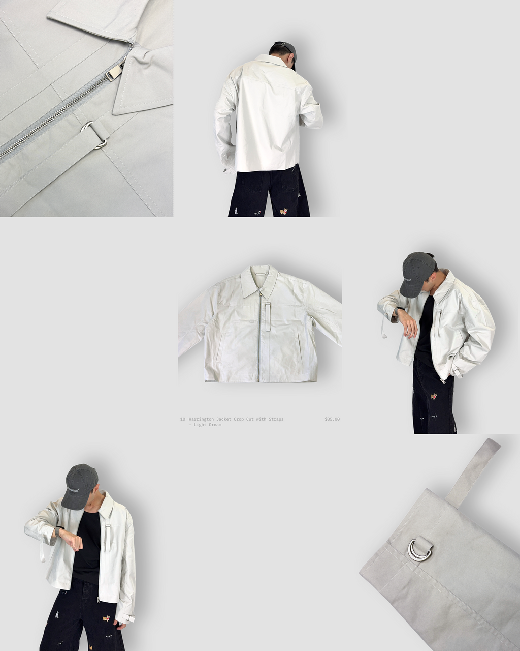 Harrington Jacket Crop Cut with Straps - Light Cream