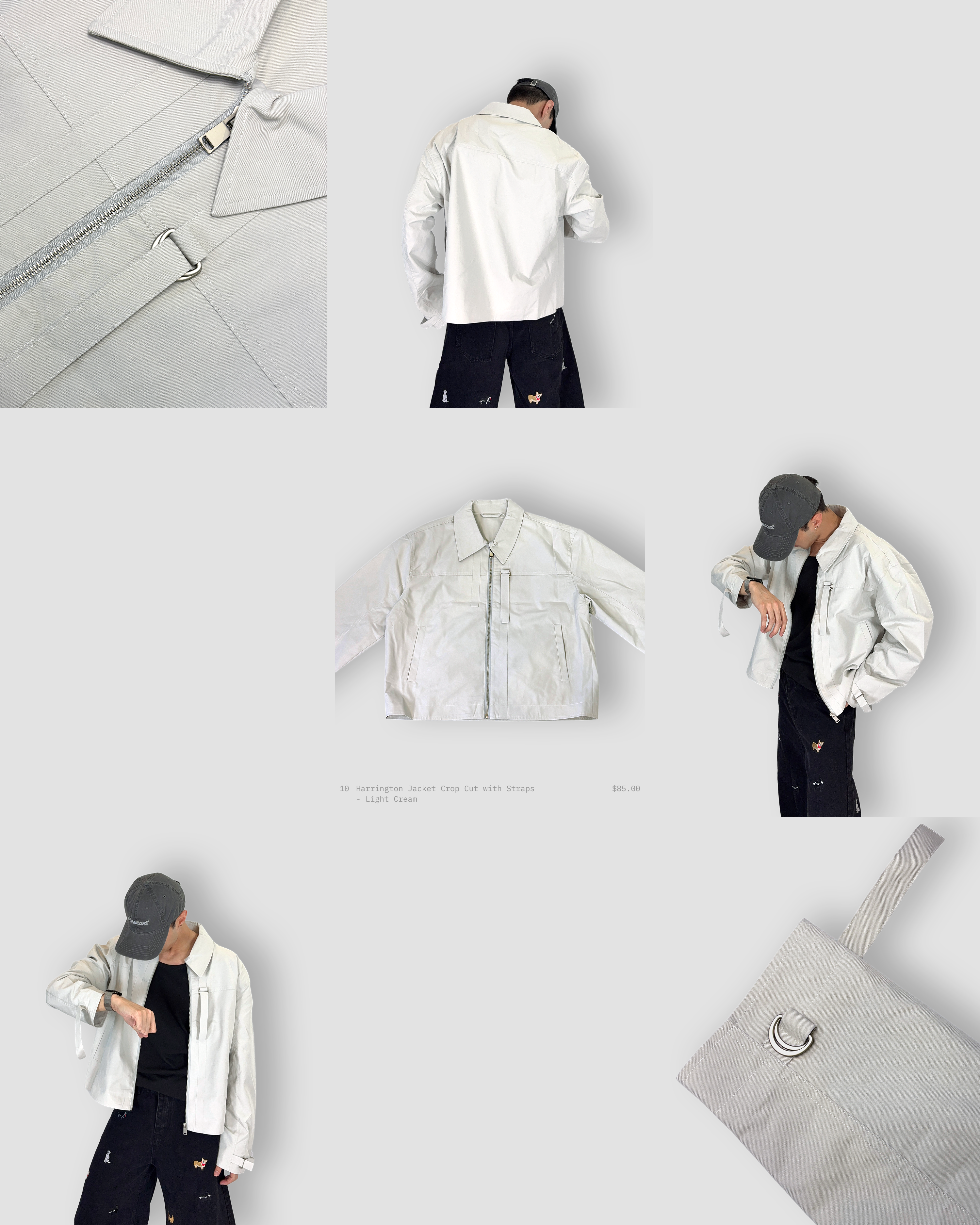 Harrington Jacket Crop Cut with Straps - Light Cream