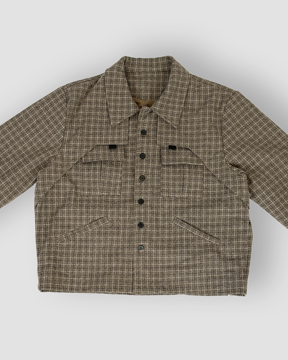 Cozy Box Cut Outerwear ‘Layered’ Checkered Jacket - Brown