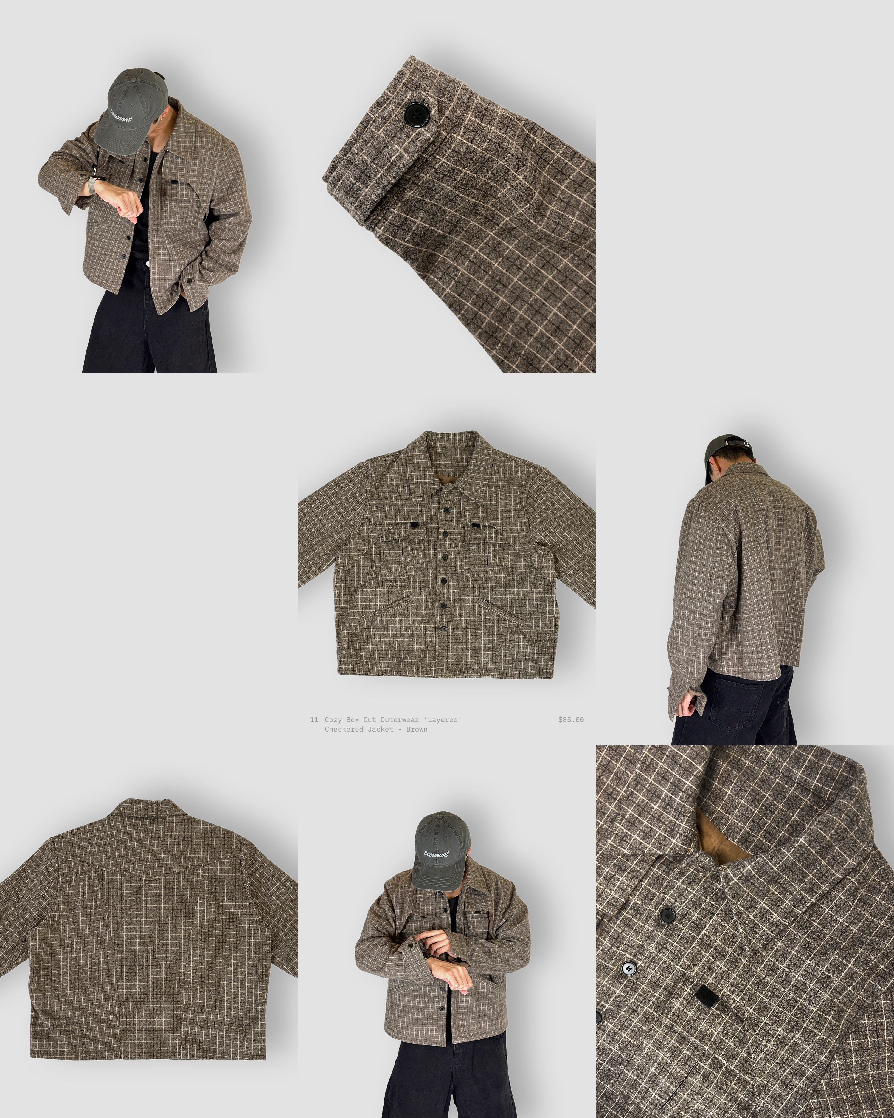 Cozy Box Cut Outerwear ‘Layered’ Checkered Jacket - Brown