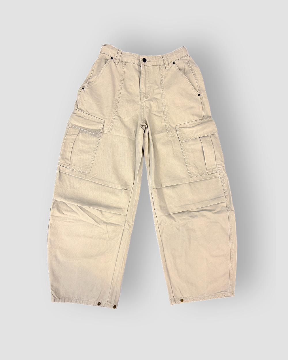 Baggy Cargo Pants with Inner Drawstring - Cream