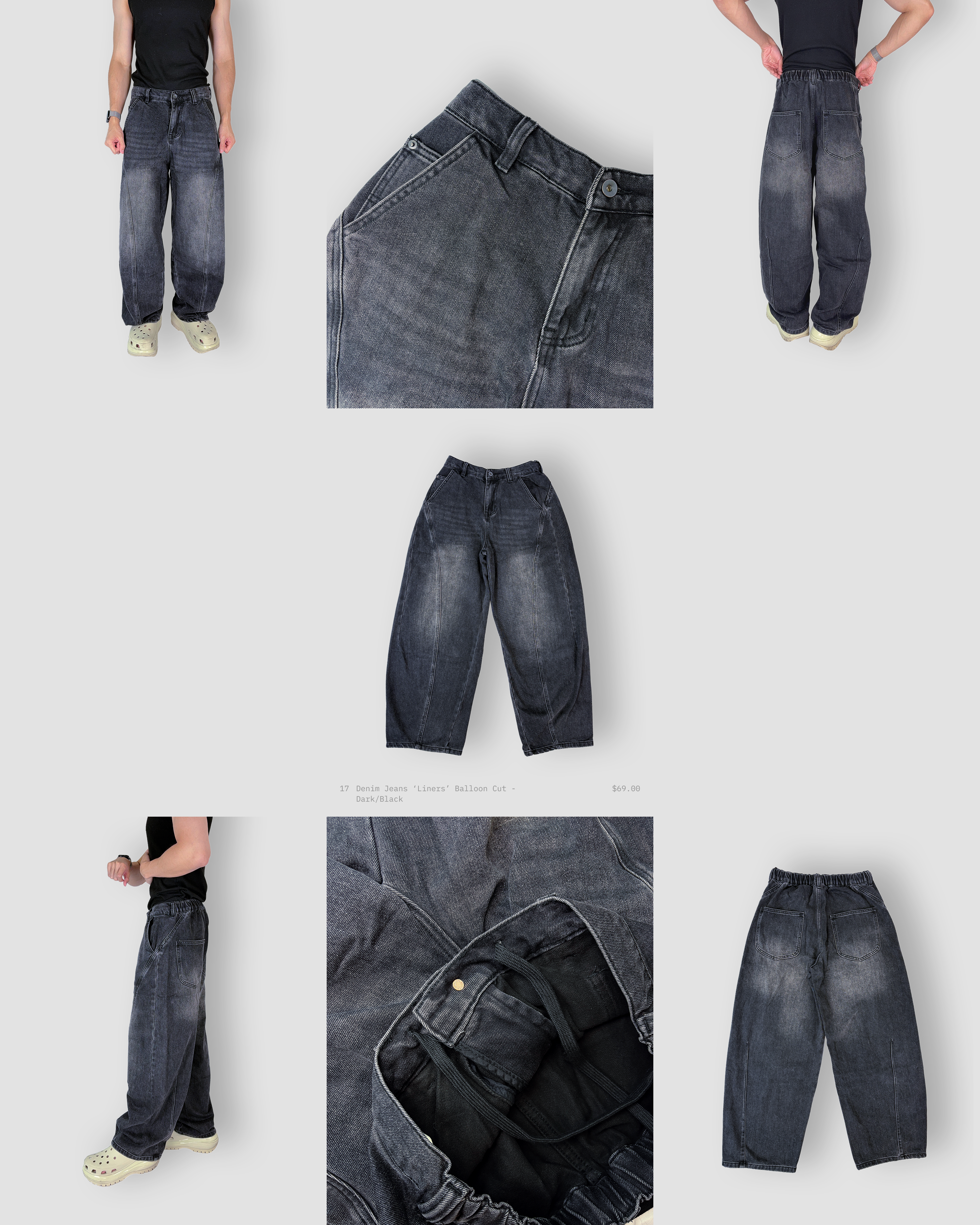 Denim Jeans ‘Liners’ Balloon Cut - Dark/Black