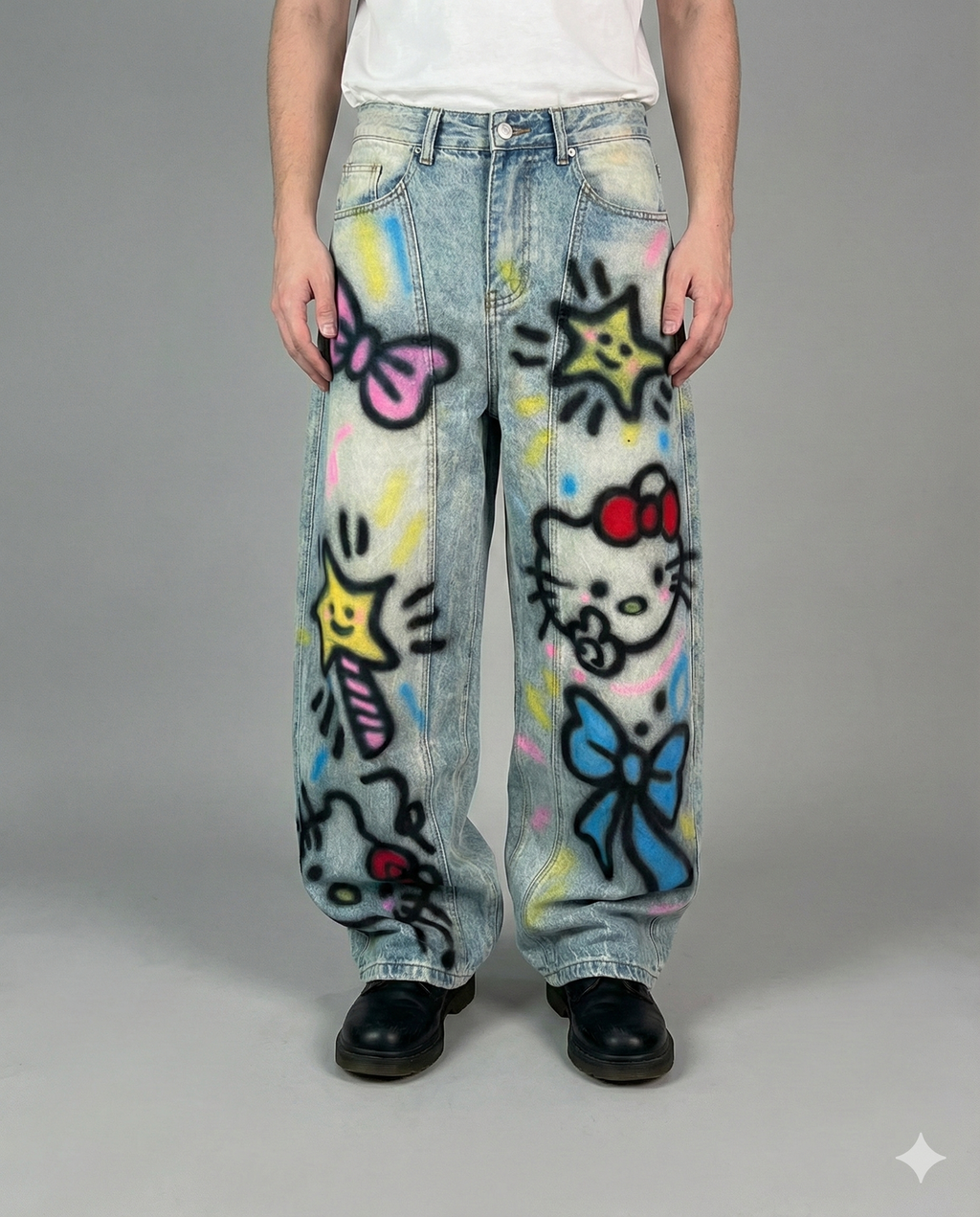 Denim Jeans ‘Hello Kitty Punk Graffiti’ Loose Fit - Light Wash