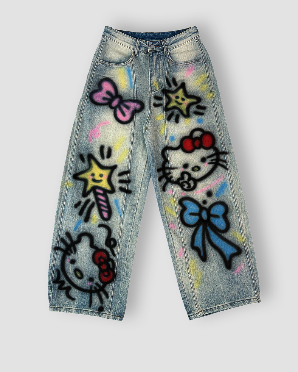 Denim Jeans ‘Hello Kitty Punk Graffiti’ Loose Fit - Light Wash