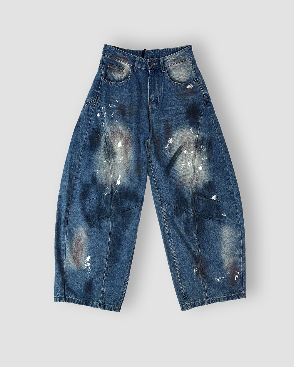 Denim Jeans 'Paint Splash' Balloon Cut - Denim Blue
