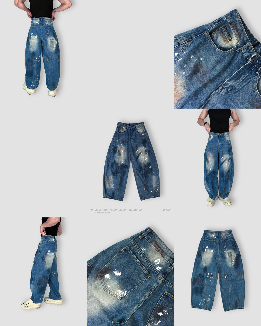 Denim Jeans 'Paint Splash' Balloon Cut - Denim Blue