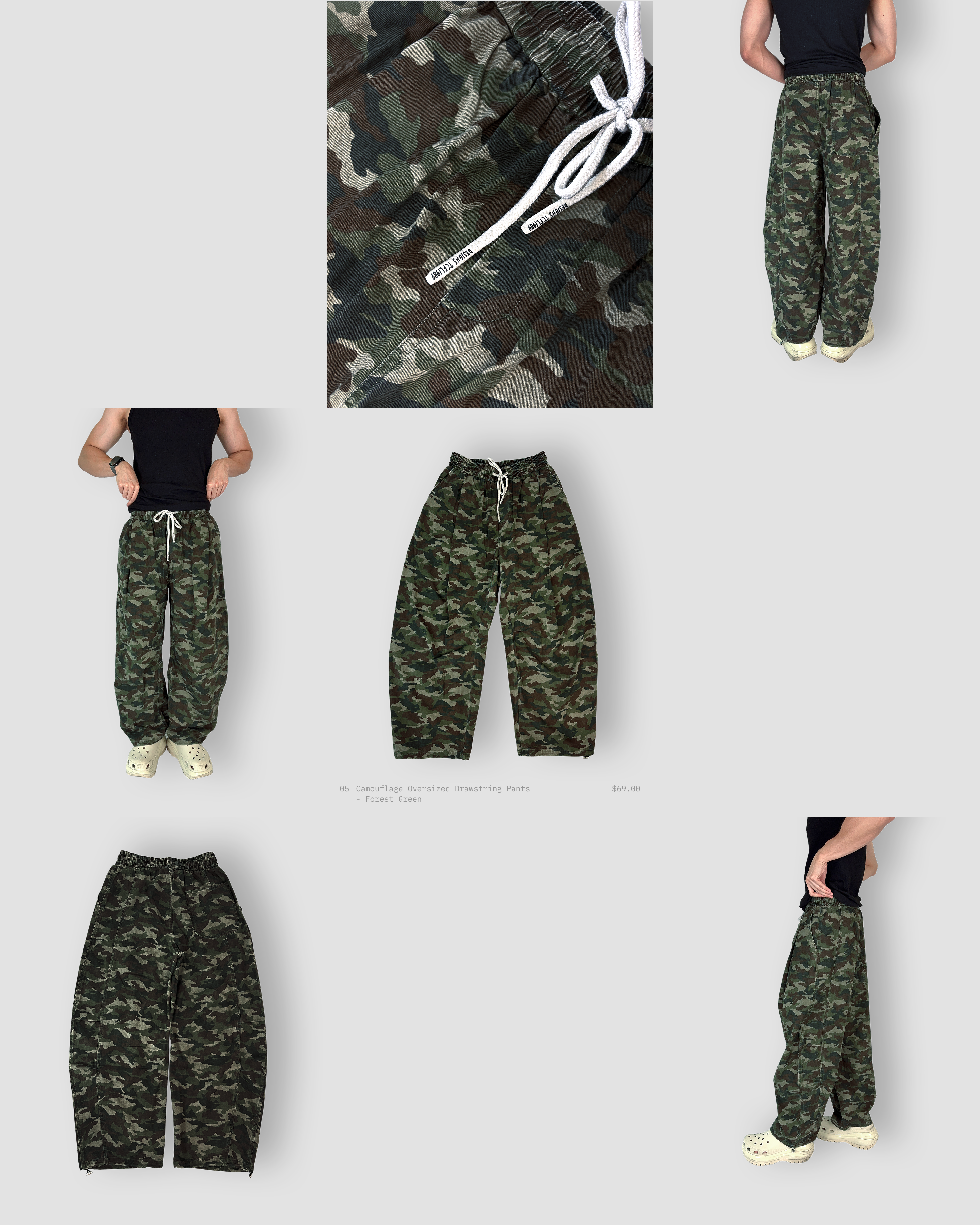 Camouflage Oversized Drawstring Pants - Forest Green