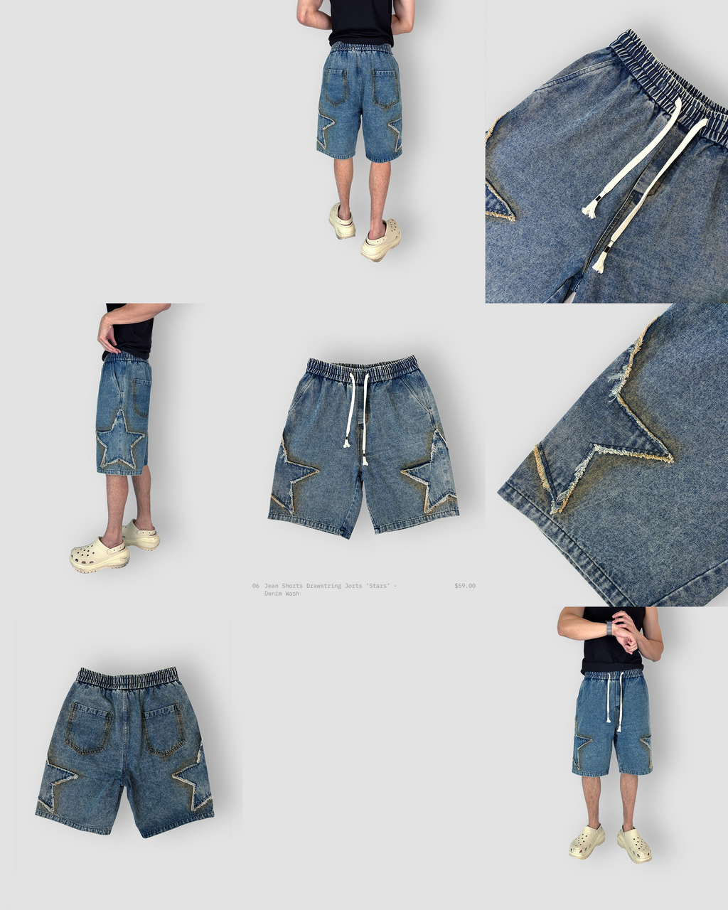 Jean Shorts Drawstring Jorts ‘Stars’ - Denim Wash