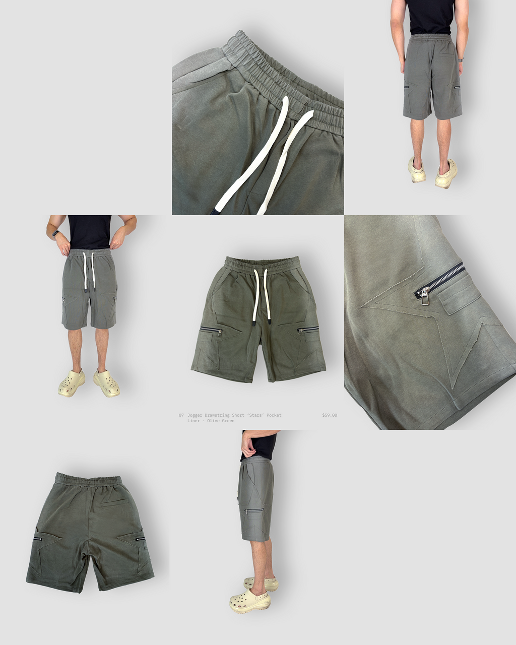 Jogger Drawstring Short ‘Stars’ Pocket Liner - Olive Green