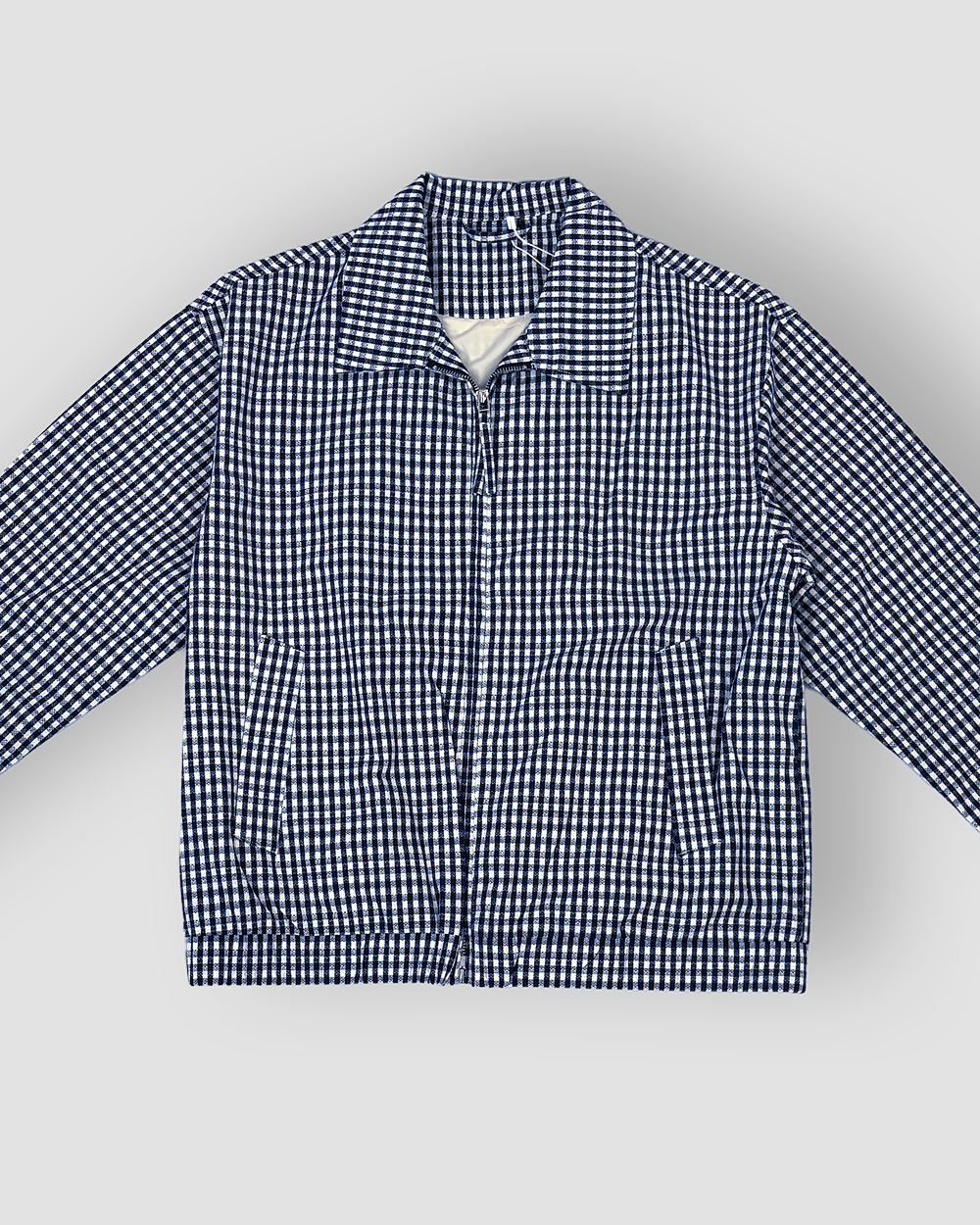 Box Cut Outerwear Checkered Jacket - Dark Blue/White
