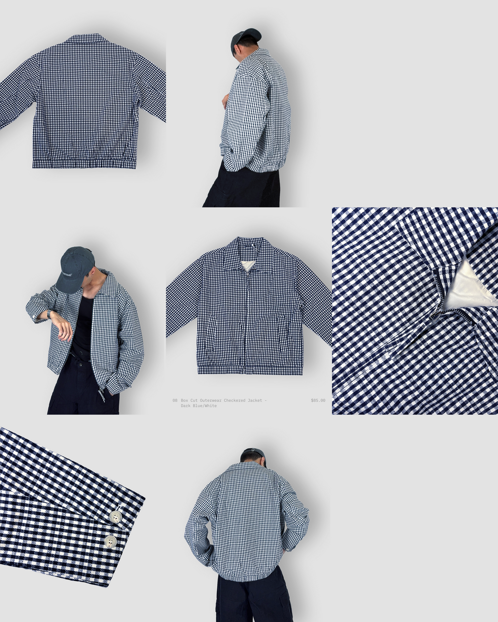Box Cut Outerwear Checkered Jacket - Dark Blue/White