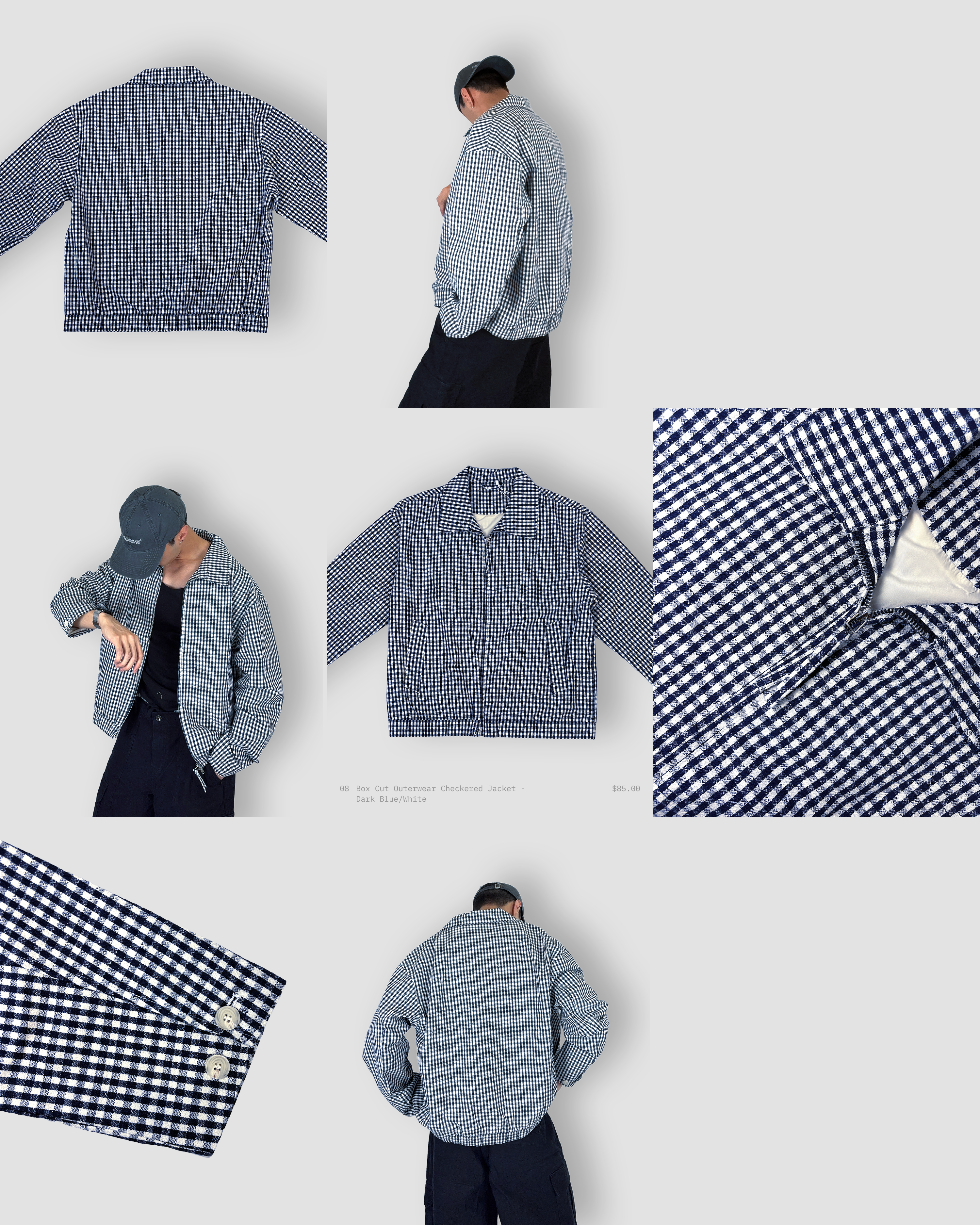 Box Cut Outerwear Checkered Jacket - Dark Blue/White