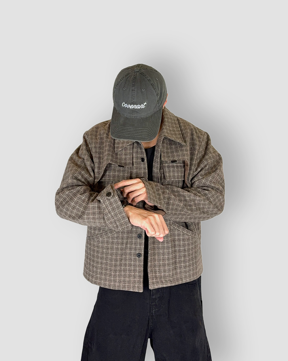 Cozy Box Cut Outerwear ‘Layered’ Checkered Jacket - Brown