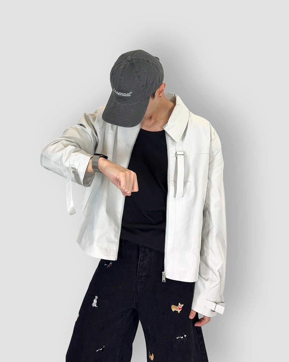 Harrington Jacket Crop Cut with Straps - Light Cream