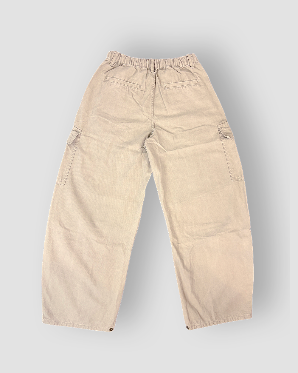 Baggy Cargo Pants with Inner Drawstring - Cream