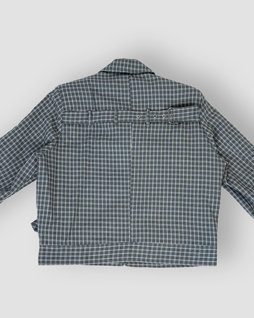 Checkered Box Cut Jacket with Strap - Mid Dark Grey