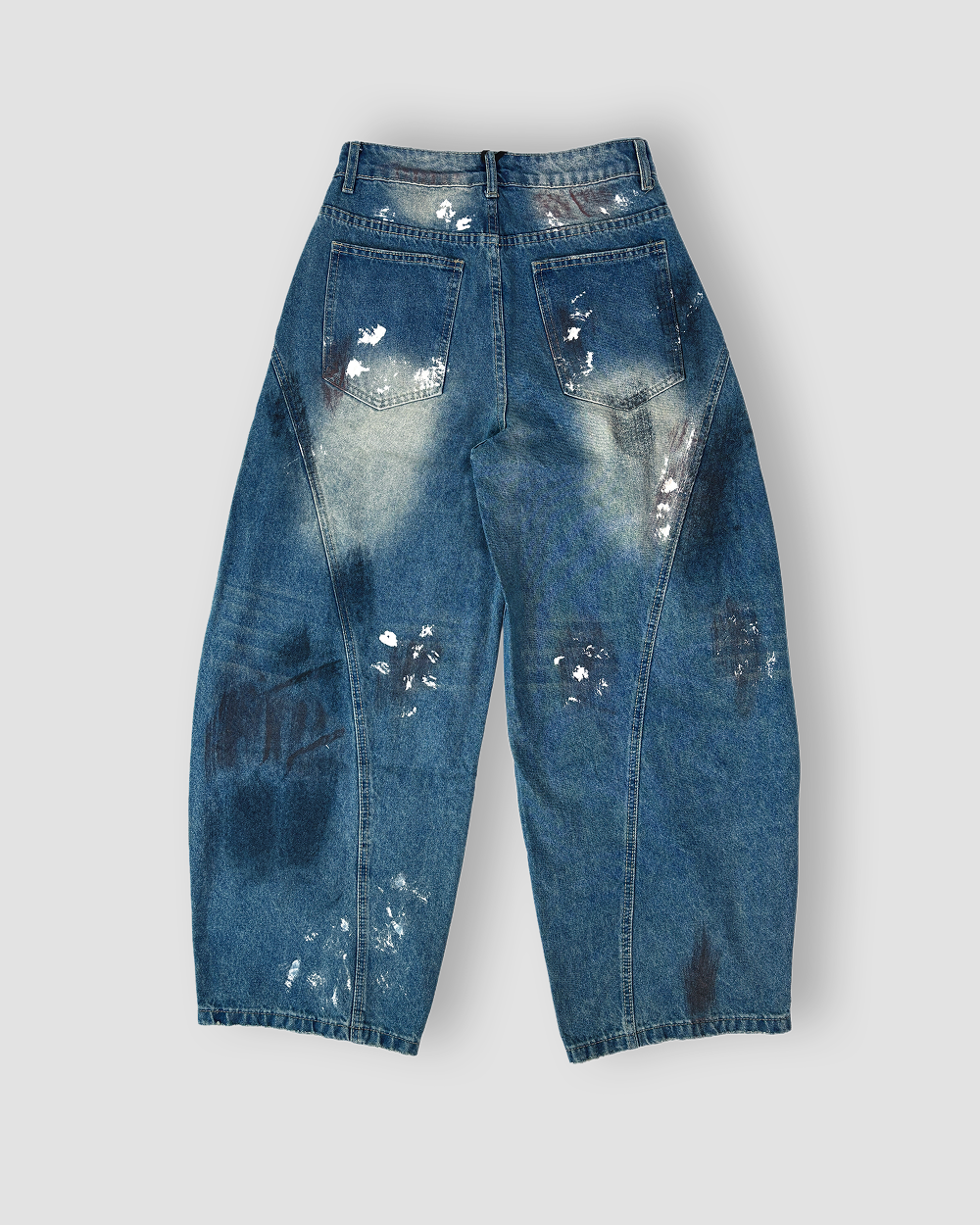 Denim Jeans 'Paint Splash' Balloon Cut - Denim Blue