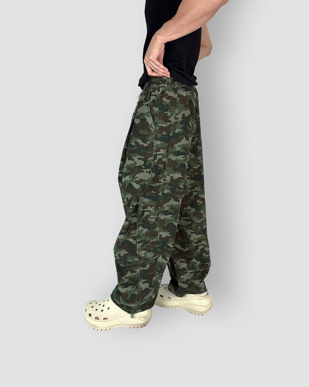 Camouflage Oversized Drawstring Pants - Forest Green