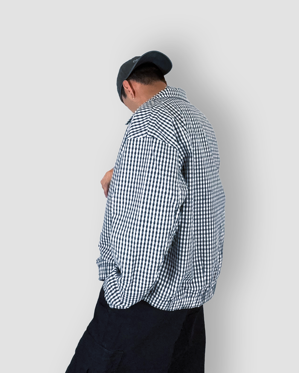 Box Cut Outerwear Checkered Jacket - Dark Blue/White