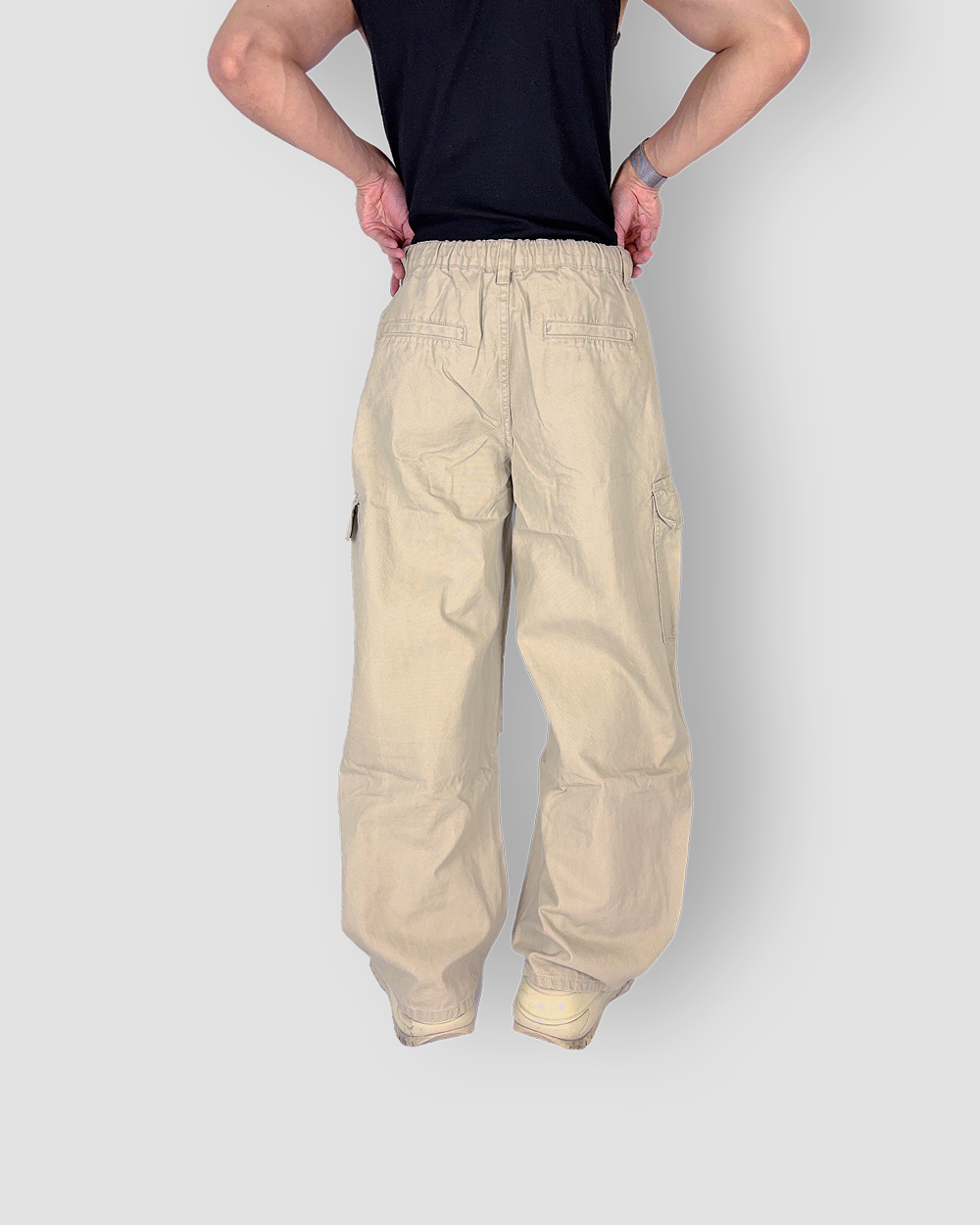 Baggy Cargo Pants with Inner Drawstring - Cream
