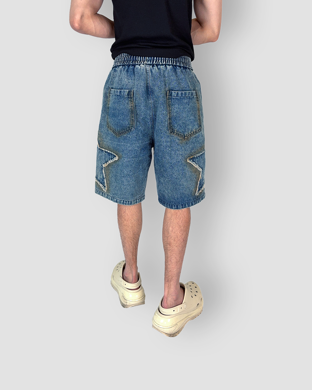 Jean Shorts Drawstring Jorts ‘Stars’ - Denim Wash