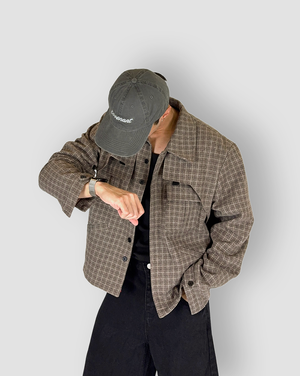 Cozy Box Cut Outerwear ‘Layered’ Checkered Jacket - Brown