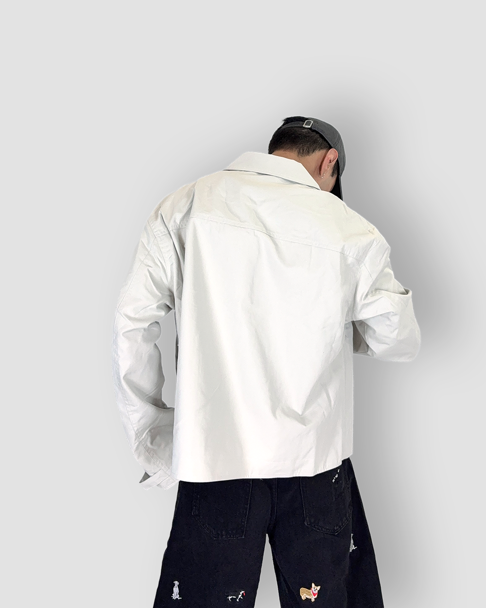 Harrington Jacket Crop Cut with Straps - Light Cream