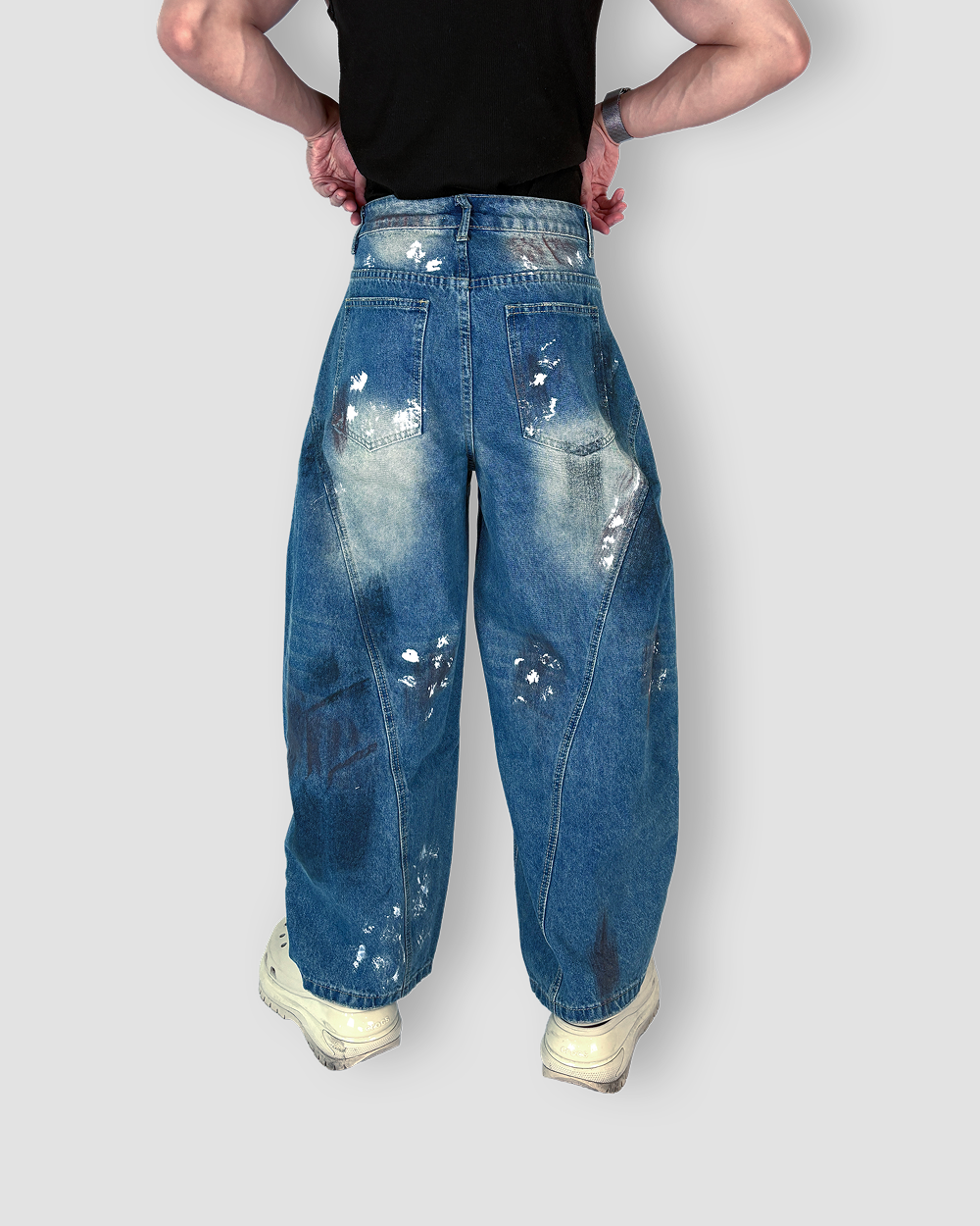 Denim Jeans 'Paint Splash' Balloon Cut - Denim Blue