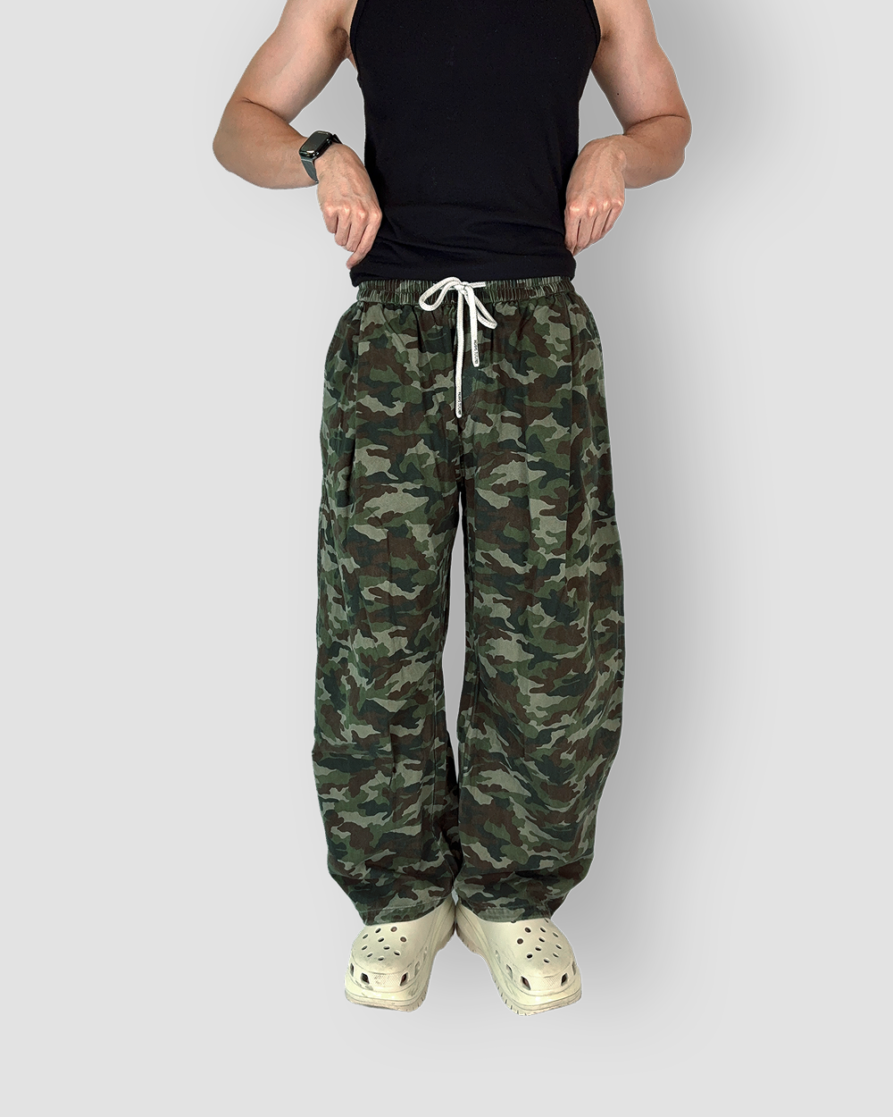 Camouflage Oversized Drawstring Pants - Forest Green