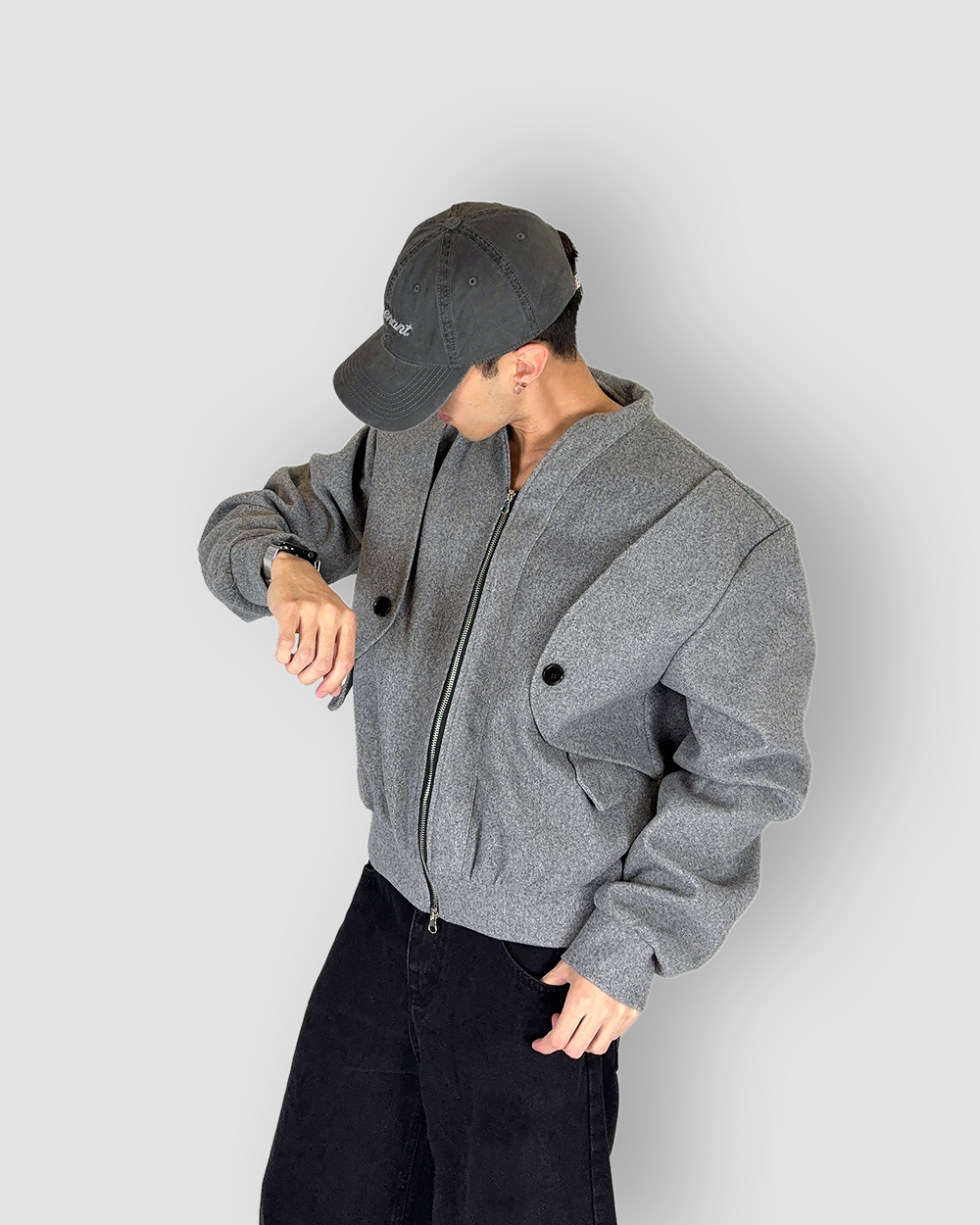 Felted Box Cut Jacket ‘Wide Shoulder’ - Light Grey