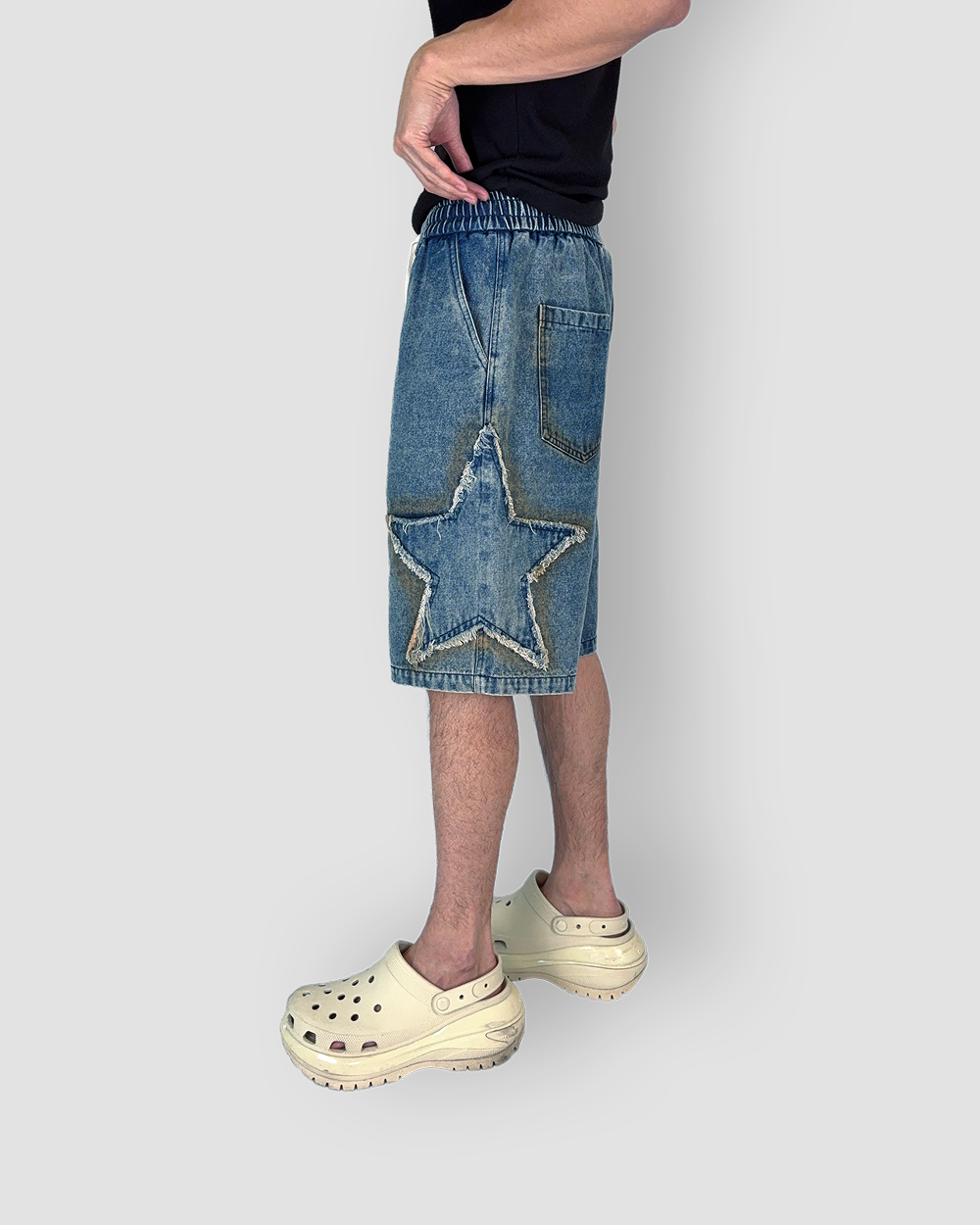Jean Shorts Drawstring Jorts ‘Stars’ - Denim Wash