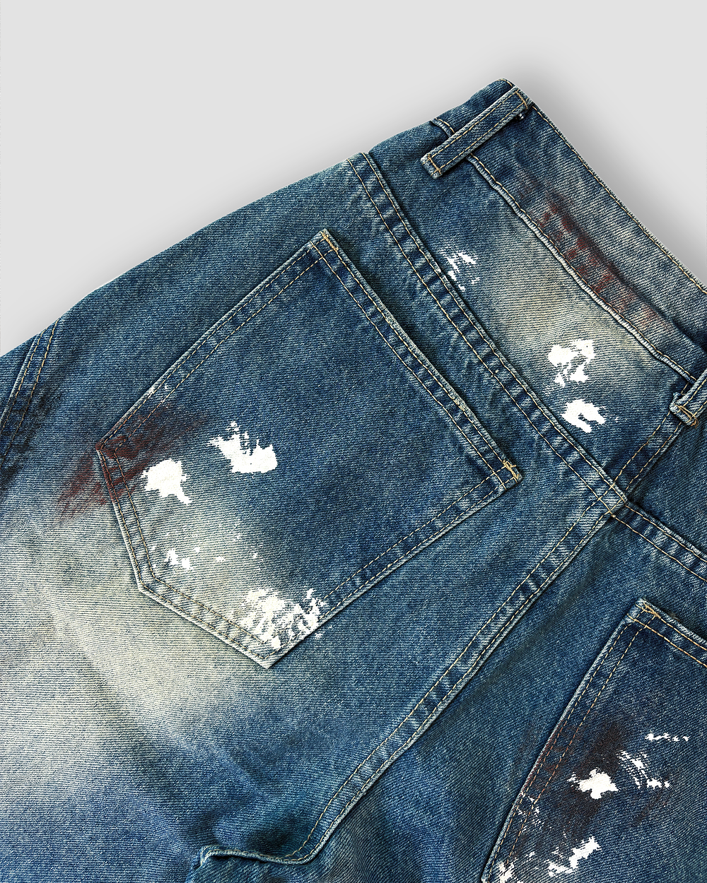 Denim Jeans 'Paint Splash' Balloon Cut - Denim Blue