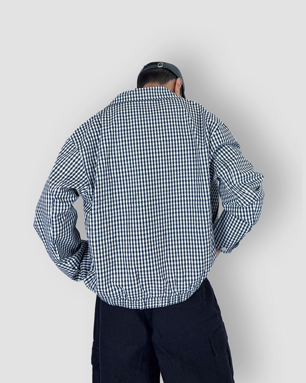 Box Cut Outerwear Checkered Jacket - Dark Blue/White