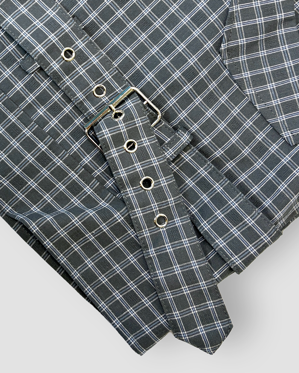 Checkered Box Cut Jacket with Strap - Mid Dark Grey