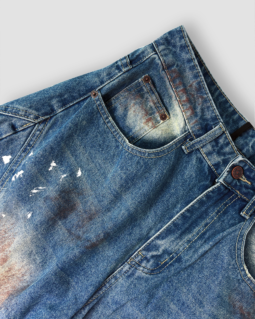 Denim Jeans 'Paint Splash' Balloon Cut - Denim Blue