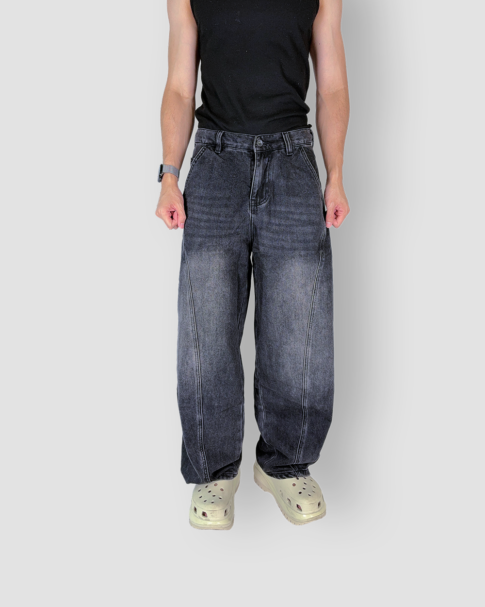 Denim Jeans ‘Liners’ Balloon Cut - Dark/Black