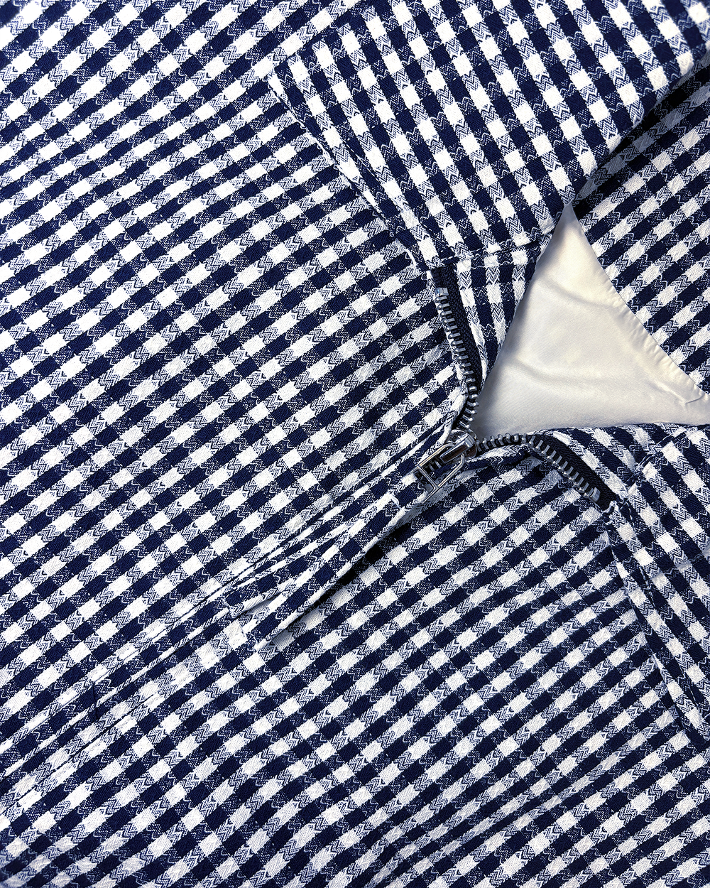 Box Cut Outerwear Checkered Jacket - Dark Blue/White