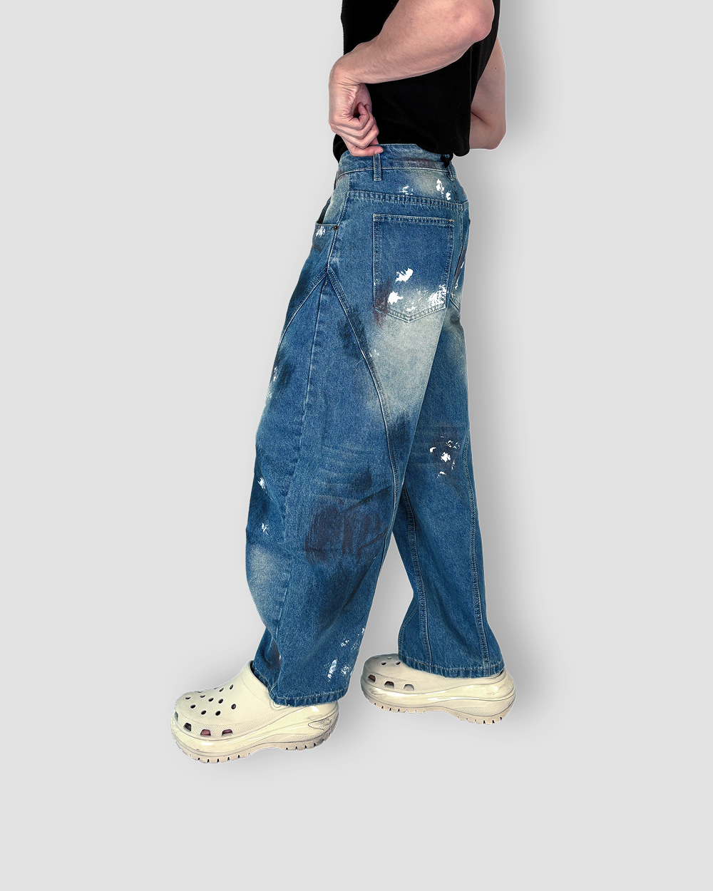Denim Jeans 'Paint Splash' Balloon Cut - Denim Blue